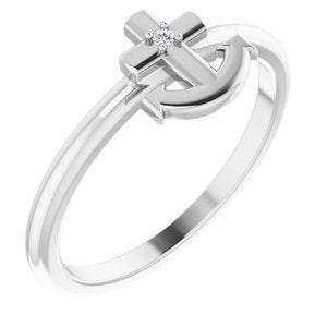 14K White .01 CT Natural Diamond Cross Anchor Ring - BN & CO JEWELRY