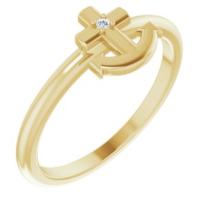14K Yellow .01 CT Natural Diamond Cross Anchor Ring - BN & CO JEWELRY