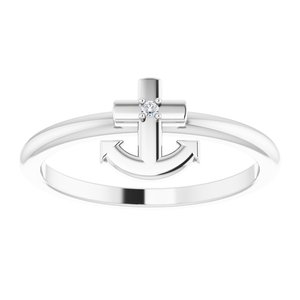 14K White .01 CT Natural Diamond Cross Anchor Ring - BN & CO JEWELRY
