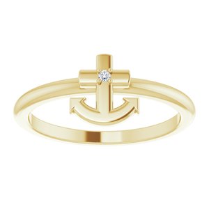 14K Yellow .01 CT Natural Diamond Cross Anchor Ring - BN & CO JEWELRY