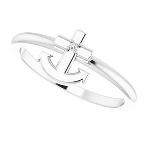 14K White .01 CT Natural Diamond Cross Anchor Ring - BN & CO JEWELRY