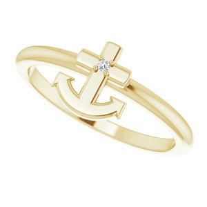 14K Yellow .01 CT Natural Diamond Cross Anchor Ring - BN & CO JEWELRY