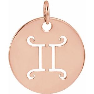 14K Rose 16.5 mm Gemini Zodiac Disc Pendant - BN & CO JEWELRY