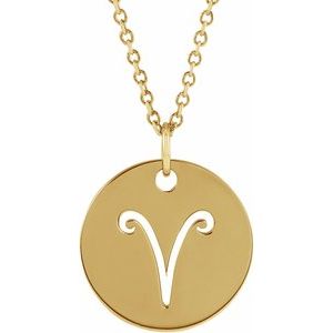 14K Yellow Aries Zodiac Disc 16-18" Necklace - BN & CO JEWELRY