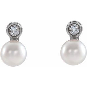 14K White Cultured White Akoya Pearl & .03 CTW Natural Diamond Earrings - BN & CO JEWELRY
