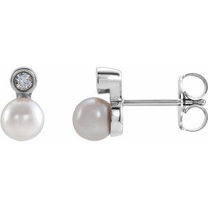14K White Cultured White Akoya Pearl & .03 CTW Natural Diamond Earrings - BN & CO JEWELRY