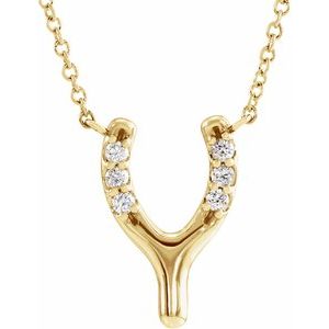 14K Yellow .08 CTW Natural Diamond Petite Wishbone 18" Necklace - BN & CO JEWELRY