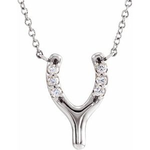 14K White .08 CTW Natural Diamond Petite Wishbone 18" Necklace - BN & CO JEWELRY