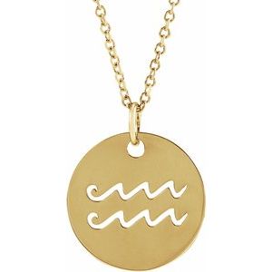 14K Yellow Aquarius Zodiac Disc 16-18" Necklace - BN & CO JEWELRY