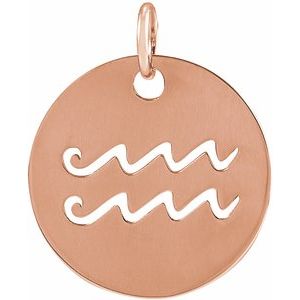 14K Rose 16.5 mm Aquarius Zodiac Disc Pendant - BN & CO JEWELRY