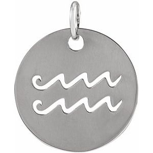 Sterling Silver 16.5 mm Aquarius Zodiac Disc Pendant - BN & CO JEWELRY