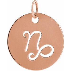14K Rose 16.5 mm Capricorn Zodiac Disc Pendant - BN & CO JEWELRY