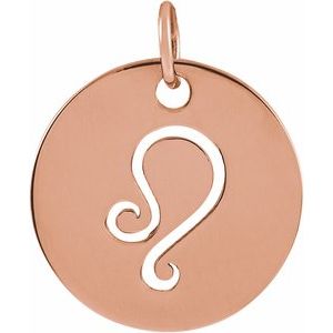 14K Rose 16.5 mm Leo Zodiac Disc Pendant - BN & CO JEWELRY