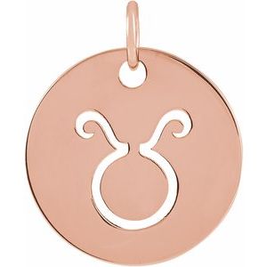 14K Rose 16.5 mm Taurus Zodiac Disc Pendant - BN & CO JEWELRY