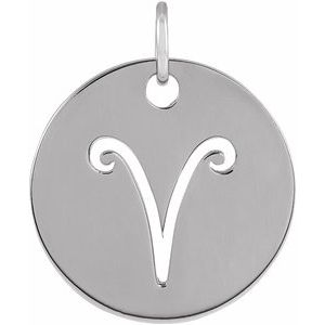 Sterling Silver 16.5 mm Aries Zodiac Disc Pendant - BN & CO JEWELRY