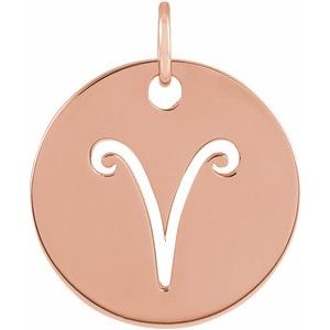 14K Rose 16.5 mm Aries Zodiac Disc Pendant - BN & CO JEWELRY