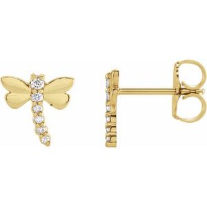 14K Yellow .08 CTW Natural Diamond Dragonfly Earrings - BN & CO JEWELRY