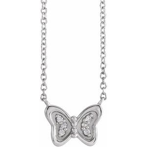 Sterling Silver .025 CTW Natural Diamond Butterfly 16" Necklace - BN & CO JEWELRY
