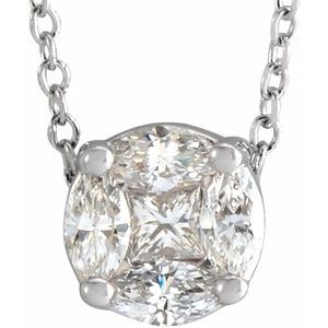 14K White 1/3 CTW Natural Diamond Cluster 16-18" Necklace - BN & CO JEWELRY