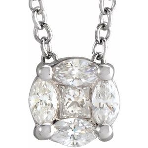 14K White 1/6 CTW Natural Diamond Cluster 16-18" Necklace - BN & CO JEWELRY