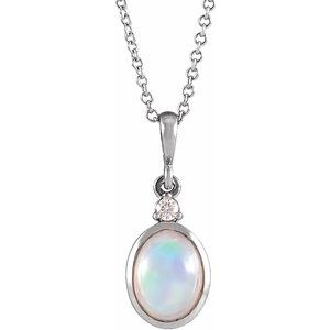 14K White 8x6 mm Natural White Ethiopian Opal & .03 CT Natural Diamond 16-18" Necklace - BN & CO JEWELRY
