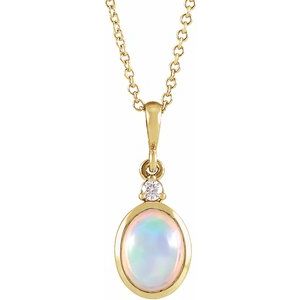 14K Yellow 6x4 mm Natural White Ethiopian Opal & .015 CT Natural Diamond 16-18" Necklace - BN & CO JEWELRY