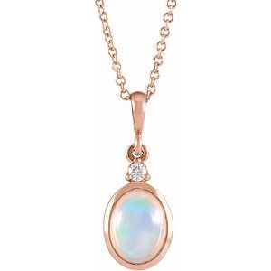 14K Rose 8x6 mm Natural White Ethiopian Opal & .03 CT Natural Diamond 16-18" Necklace - BN & CO JEWELRY