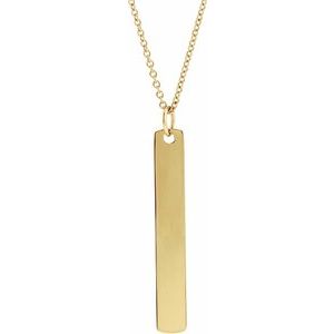 14K Yellow 33x4.5 mm Engravable Bar 16-18" Necklace - BN & CO JEWELRY