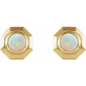 14K Yellow Natural White Opal Geometric Cabochon Earrings - BN & CO JEWELRY