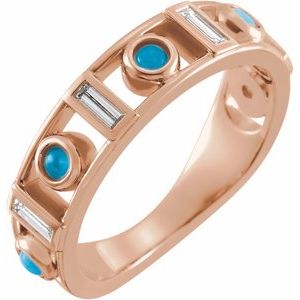 14K Rose Natural Turquoise & 1/4 CTW Natural Diamond Bezel-Set ring - BN & CO JEWELRY