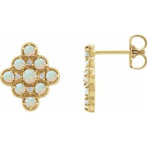 14K Yellow Natural White Ethiopian Opal & .03 CTW Natural Diamond Geometric Earrings - BN & CO JEWELRY