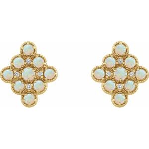 14K Yellow Natural White Ethiopian Opal & .03 CTW Natural Diamond Geometric Earrings - BN & CO JEWELRY