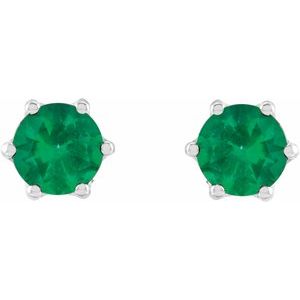 14K White 5 mm Natural Emerald & .03 CTW Natural Diamond Crown Earrings - BN & CO JEWELRY