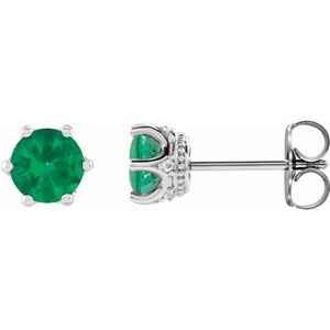 14K White 5 mm Natural Emerald & .03 CTW Natural Diamond Crown Earrings - BN & CO JEWELRY