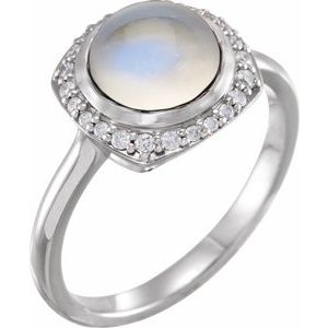 Sterling Silver Natural Rainbow Moonstone & 1/6 CTW Natural Diamond Halo-Style Ring - BN & CO JEWELRY