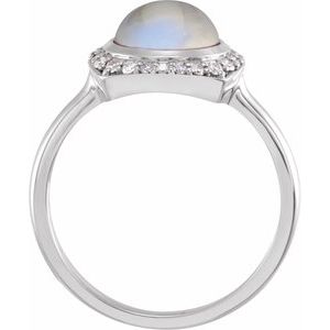 Sterling Silver Natural Rainbow Moonstone & 1/6 CTW Natural Diamond Halo-Style Ring - BN & CO JEWELRY