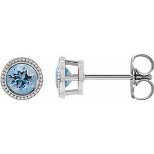 Sterling Silver 4 mm Natural Aquamarine Beaded Bezel-Set Earrings - BN & CO JEWELRY
