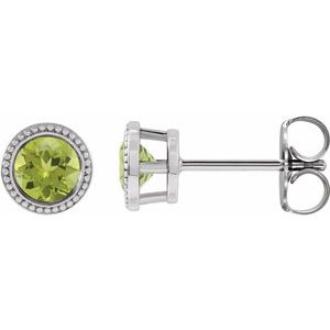 Sterling Silver 4 mm Natural Peridot Beaded Bezel-Set Earrings - BN & CO JEWELRY