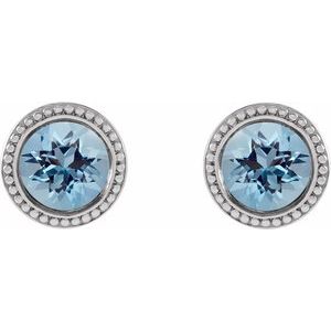 Sterling Silver 4 mm Natural Aquamarine Beaded Bezel-Set Earrings - BN & CO JEWELRY
