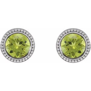 Sterling Silver 4 mm Natural Peridot Beaded Bezel-Set Earrings - BN & CO JEWELRY