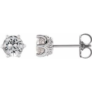 Sterling Silver 4 mm Natural White Sapphire & .03 CTW Natural Diamond Crown Earrings - BN & CO JEWELRY