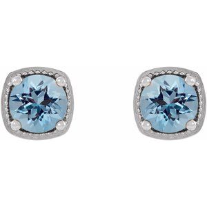 14K White 5 mm Natural Aquamarine Earrings - BN & CO JEWELRY