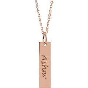 18K Rose Gold-Plated Sterling Silver 20x5 mm Engravable Bar 20" Necklace - BN & CO JEWELRY