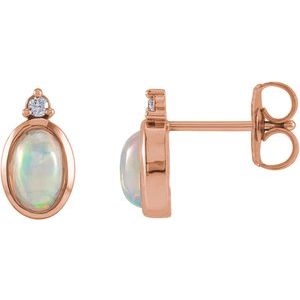 14K Rose Natural White Ethiopian Opal & .06 CTW Natural Diamond Bezel-Set Earrings - BN & CO JEWELRY