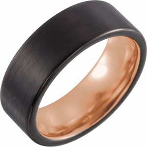 18K Rose Gold PVD & Black PVD Tungsten 8 mm Flat Edge Band with Satin Finish - BN & CO JEWELRY