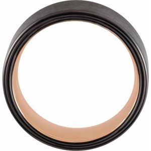 18K Rose Gold PVD & Black PVD Tungsten 8 mm Flat Edge Band with Satin Finish - BN & CO JEWELRY