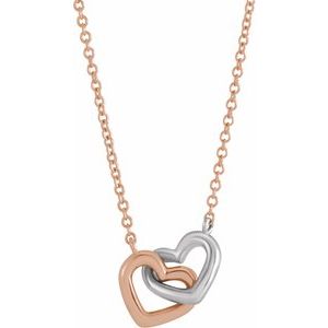 14K Rose/White Interlocking Heart 18" Necklace - BN & CO JEWELRY