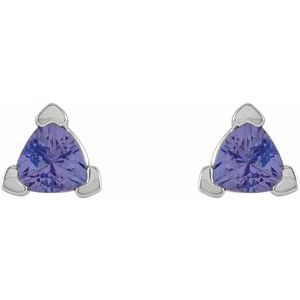 14K White 3 mm Trillion Natural Tanzanite V-Prong Earrings - BN & CO JEWELRY