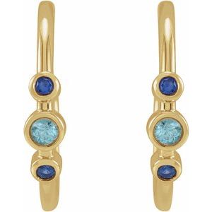 14K Yellow Natural Blue Zircon & Natural Blue Sapphire Bezel-Set Hoop Earrings - BN & CO JEWELRY