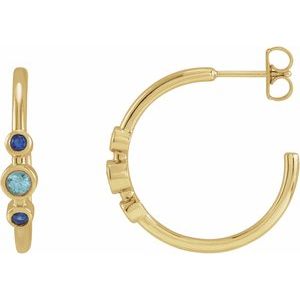 14K Yellow Natural Blue Zircon & Natural Blue Sapphire Bezel-Set Hoop Earrings - BN & CO JEWELRY